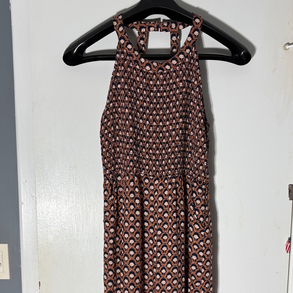 Jessica Simpson Navy and Orange Patterned Jumpsuit